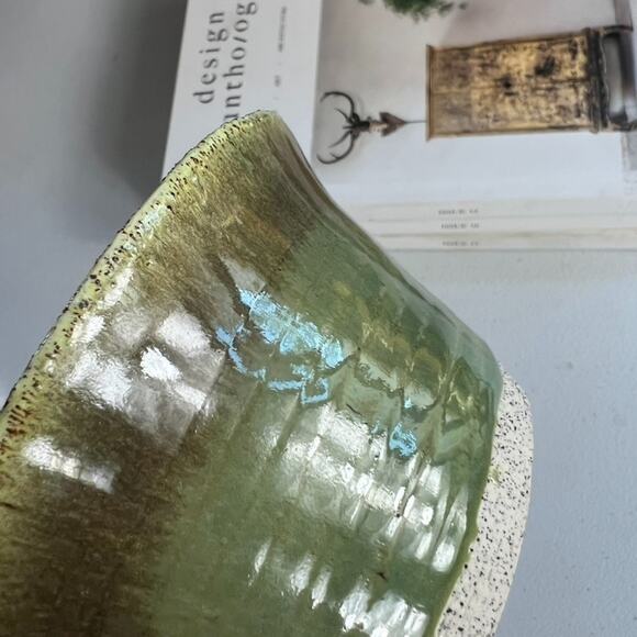 Studio Art Pottery Decorative Bowl Stoneware Green Brown Gradient Signed TRH - Picture 5 of 9